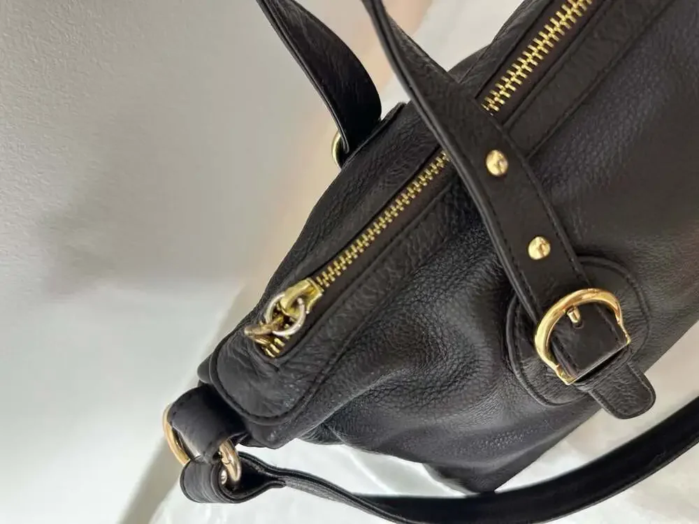 Onna Ehrlich Derin Black Pebbled Leather Satchel Crossbody Bag